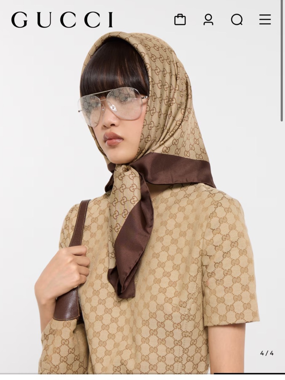 Gucci Brown GG Monogram Silk Carré